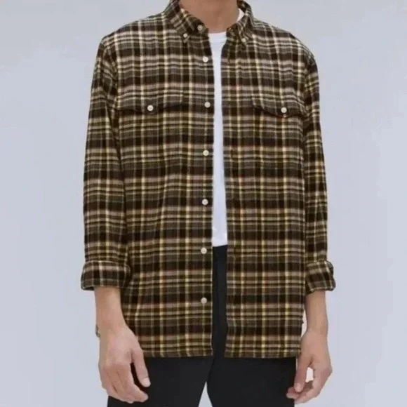 EVERLANE Men's Plaid Flannel Button Down Shirt Long Sleeve Beechwood Size L - Picture 1 of 13